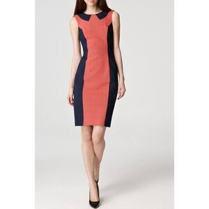 French Connection Navy Blue & Orange  Sleeveles Pencil Silhouette Style Dress